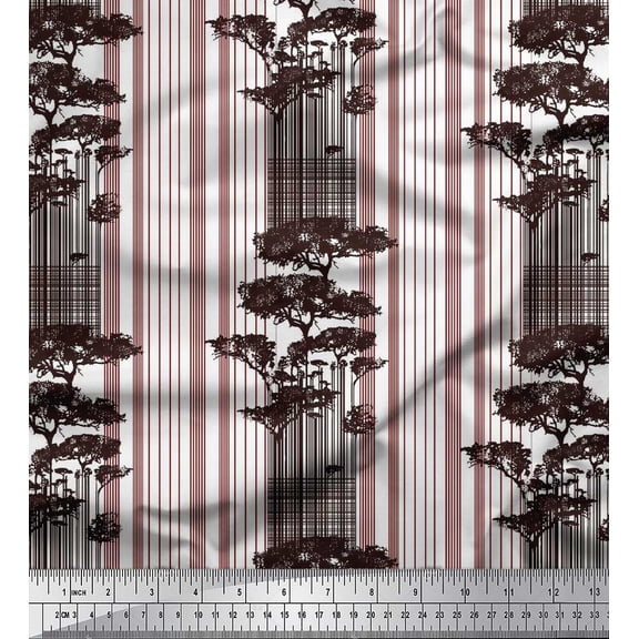 Soimoi Cotton Duck Fabric Stripe & Tree Shirting Decor Fabric Printed Yard 42 Inch Wide