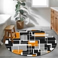 thumbnail image 3 of Round Rugs 3 Ft, Burnt Orange Black Geometric Non Slip Area Rugs for Kitchen Bedroom Entryway, Modern Color Block Abstract Washable Carpet Runner Rug Floor Mats for Bedroom Home Decor, 3 of 8