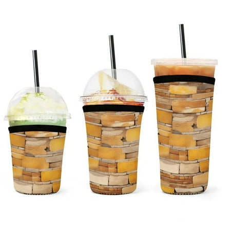 

Set of 3 Packs Reusable Hot And Iced Coffee Cup Sleeve Neoprene Tumbler Sleeve Vinatge Brick Wall Pattern(16 24 32oz)