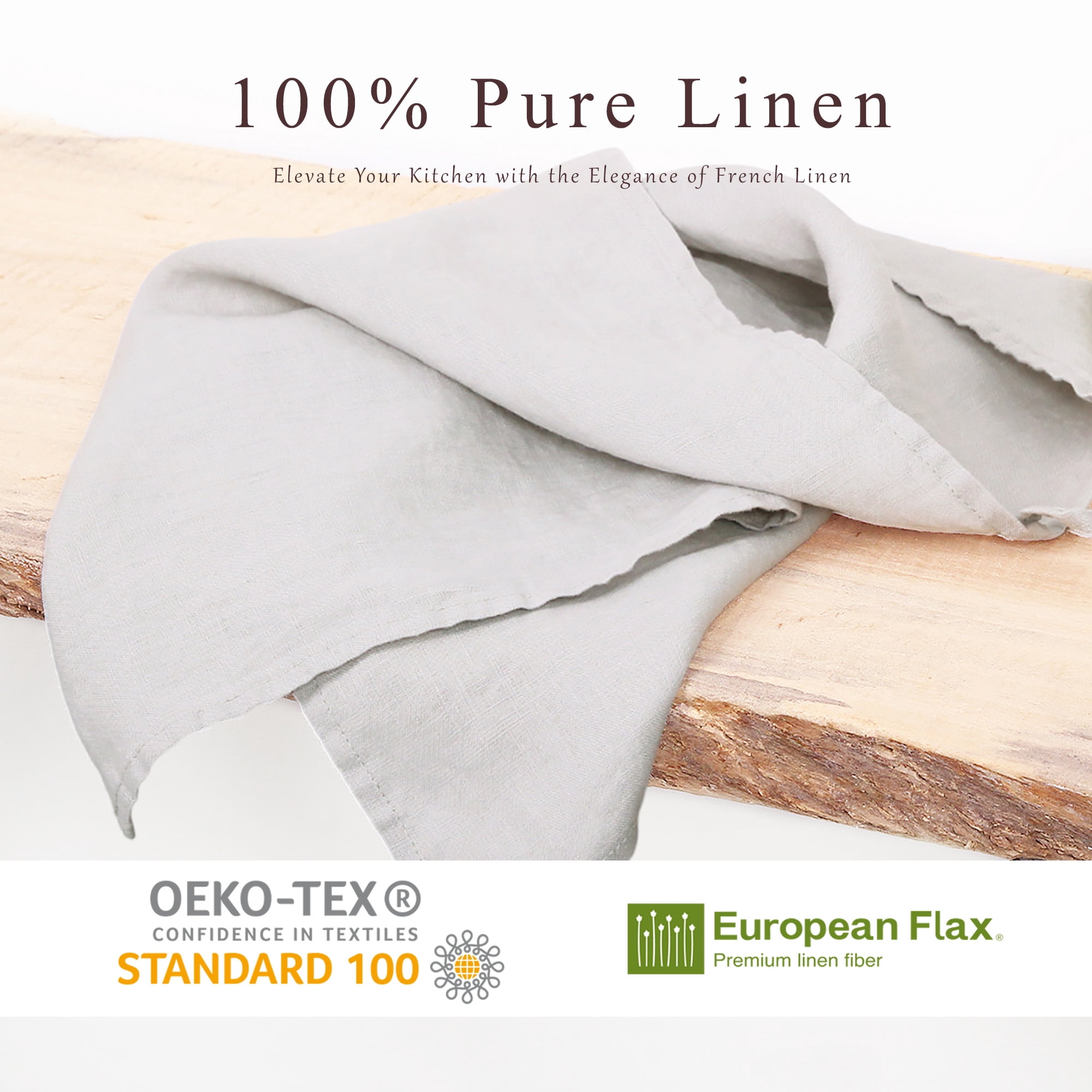 100% Linen Tea Towels 14 x 28 Inch Kitchen Dish and Hand Towels Set of 4 - Grey