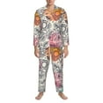thumbnail image 3 of Balery Skull and Flowers Pijama para Hombre de Dos Piezas con Manga Larga, Conjunto de Dormir y Descanso Suave con Bolsillos-Medium, 3 of 7