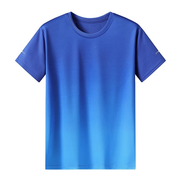 Men's Crew Neck T-Shirt Men's Short Sleeved Round Neck Tops Summer Gradient Printed Sports Running T-Shirt Sky Blue 4XL