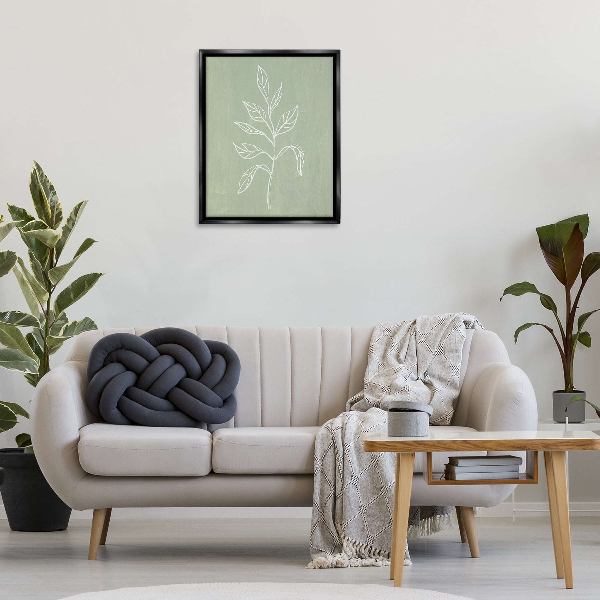 Stupell Industries Drooping Plant Leaves Plants & Flowers Painting Black Floater Framed Canvas Art Print Wall Art, 25 x 31