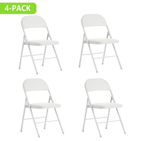 ELMERTON 4 Pack White Folding Chairs with Padded Cushion and Back, Portable Heavy Duty Metal Frame Commercial Seat with 350-LBS Capacity, Foldable Indoor Outdoor Chairs for Office Party Event Kitchen