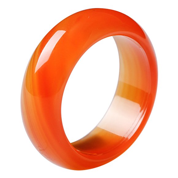Anillo de cristal de cornalina roja con banda lisa de ágata natural para mujeres y niñas.