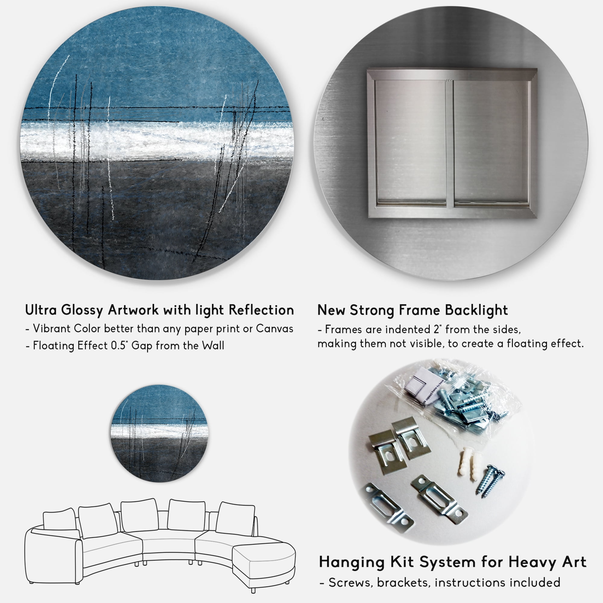 Designart 'Grey Meet Teal Abstract Art' Modern Circle Metal Wall Art 11x11 - Disc of 11