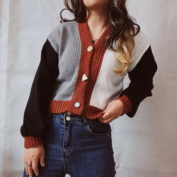 ICHUANYI Clearance Fashion Women Casual V-Neck Sleeve Sweater Cardigan Blouse Button Pullver Tops(Khaki, M) ICHUANYI WER2023081503680