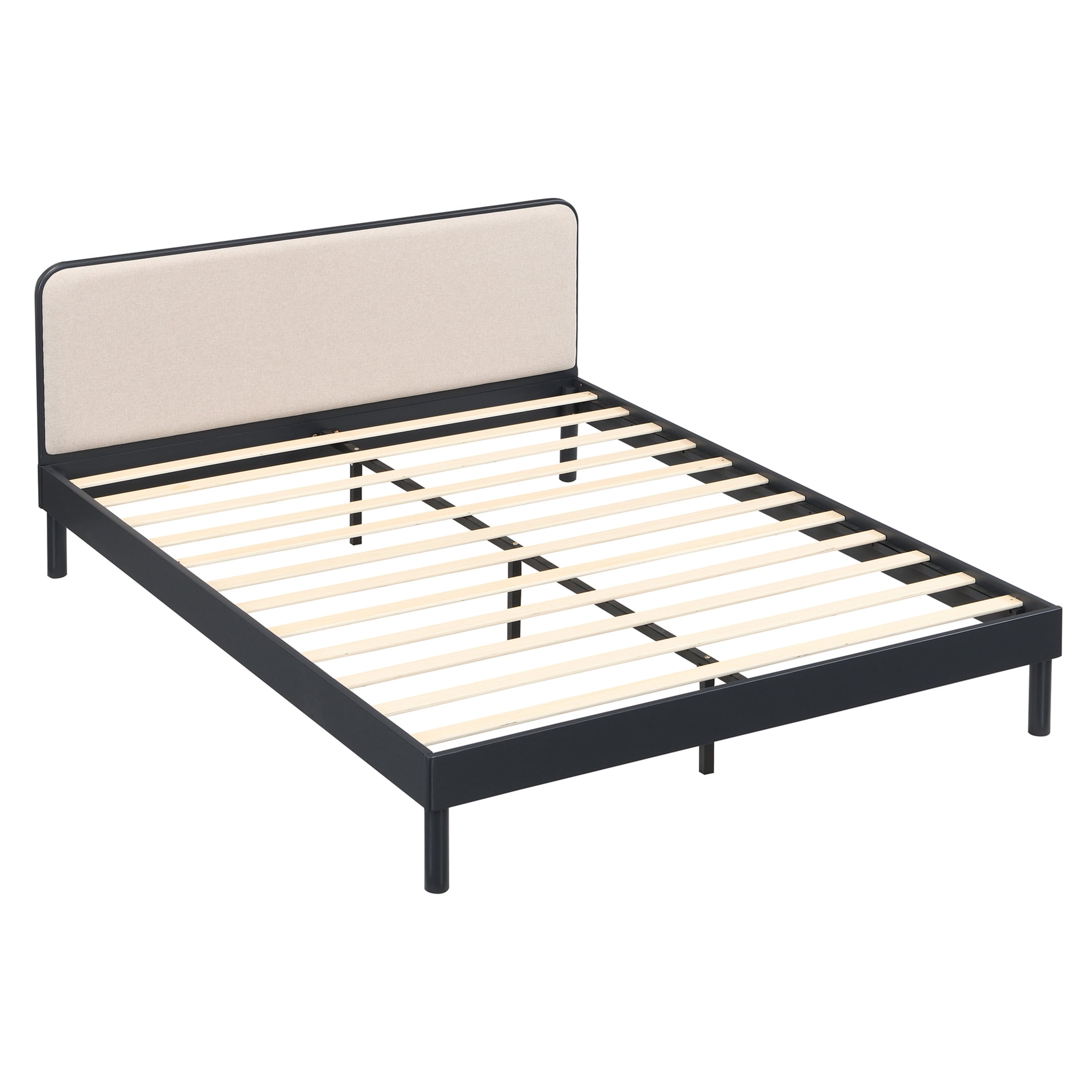 Christopher Knight Home Queen Bamboo Platform Bed Frame with Upholstered Headboard, Black