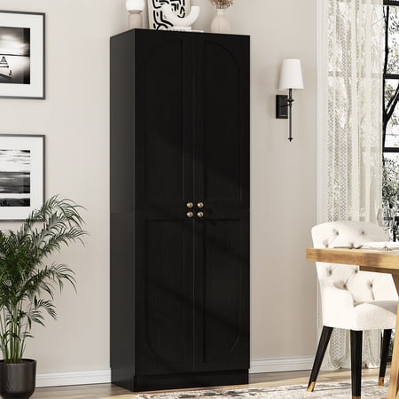 Homieasy 80" Kitchen Pantry Cabinet, Extra Tall Arch Storage Cabinet, Black