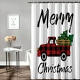 thumbnail image 3 of Merry Christmas Fabric Shower Curtain, Farm Truck Buffalo Plaid Shower Curtains for Bathroom, Xmas Tree Polyester Shower Curtain Set with Hooks, 72" x 84", Red/Black, 3 of 4