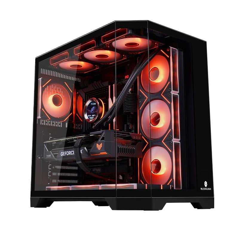 WJCOOLMAN Dreamer Plus Black Panoramic Version 2Side Transparent Glass Gaming Computer Case Support 7 Fan Positions 360 AIO Support ATX / M-ATX/MINI-ITX Gming Case High-Airflow Design
