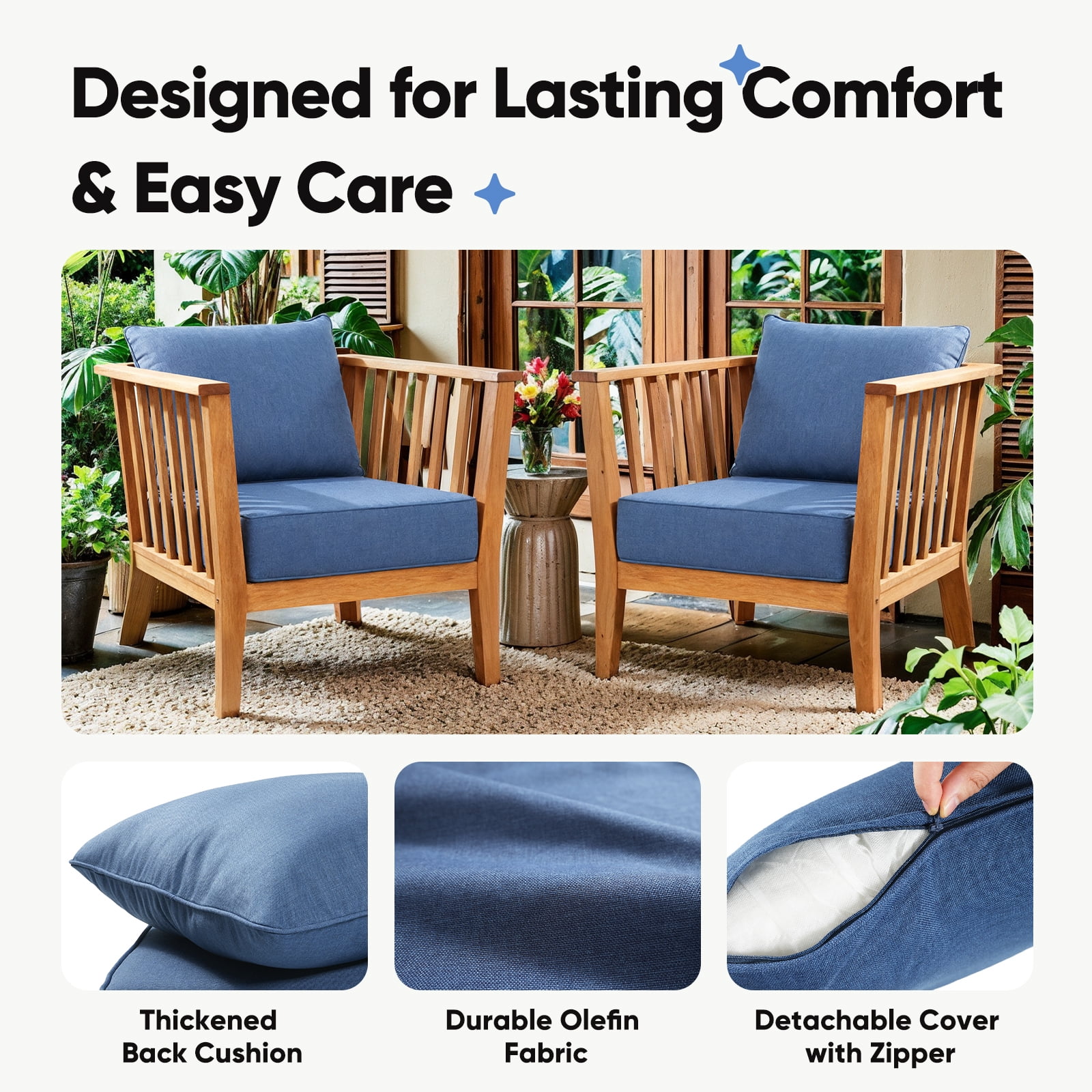 Joyofarm 24" x 22" x 6" Outdoor Chair Cushions for Patio Furniture, Deep Seat and High Back for Patio Rocking Dining Chair and Couch, Blue (Set of 4)