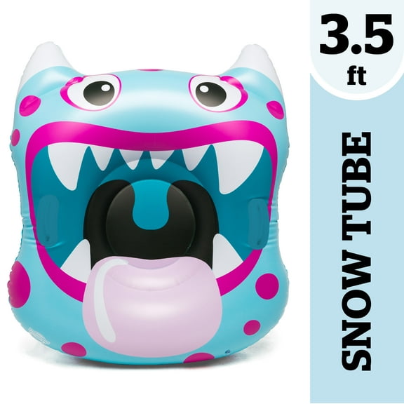 BigMouth Inc. Monster Mouth Snow Tube - 3.5 ft. Wide Inflatable Snow Tube with Easy Grip Handles, Made of Durable Vinyl with Welded Seams - Makes a Great Gift, Multi Color