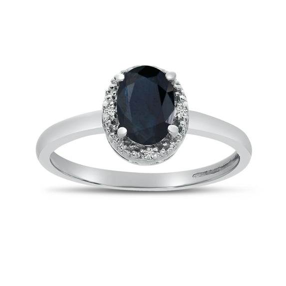 14k White Gold Oval Sapphire And Diamond Ring