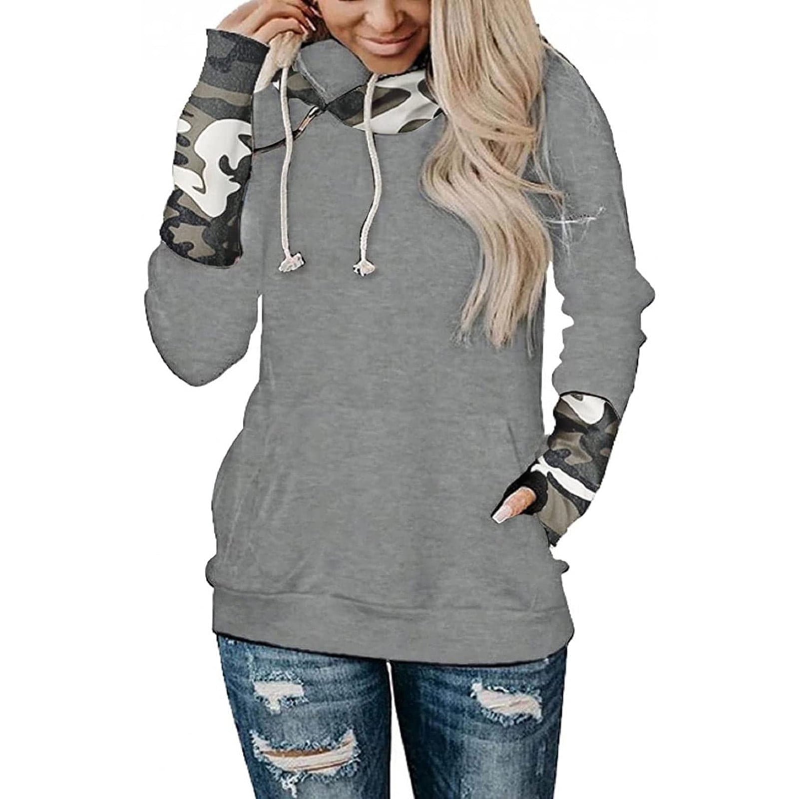 Womens Tops Camo Patchwork Hoodies 