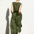 thumbnail image 4 of Linen Jumpsuits for Women Sleeveless Solid Crewnek Loose Wide Leg Palazzo Cropped Pants Lounge Romper with Pockets, 4 of 7