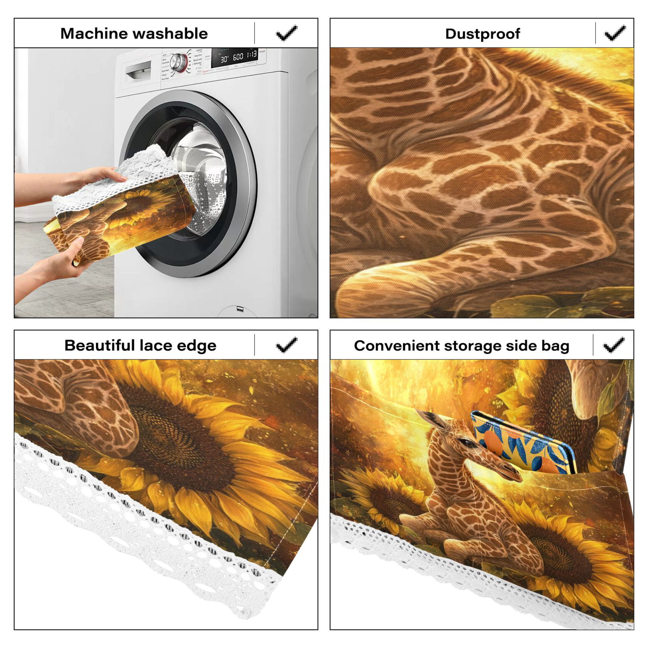 WOBOGO Giraffe Sunflower Illustration Washing Machine Cloth Dryer Refrigerator Top Cover Protective Non-Slip Mat For Kitchen Laundry