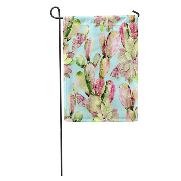 NUDECOR Blue Exotic Watercolor Cactus Butterflies Floral Pattern Colorful Succulent Hawaii Garden Flag Decorative Flag House Banner 28x40 inch