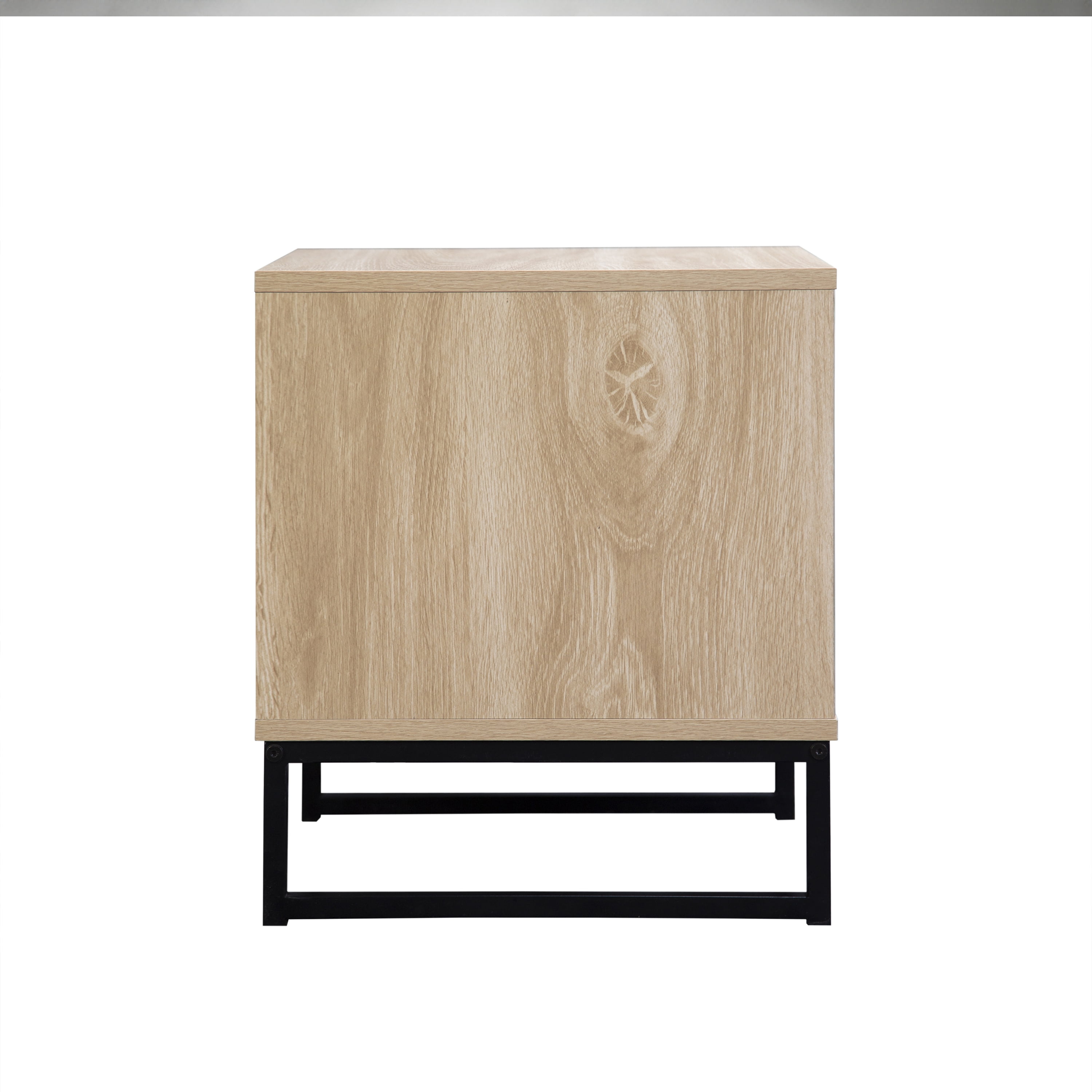 Birch Coastal Modern Side Table with Drawer Natural Wood Top with Black Metal Legs