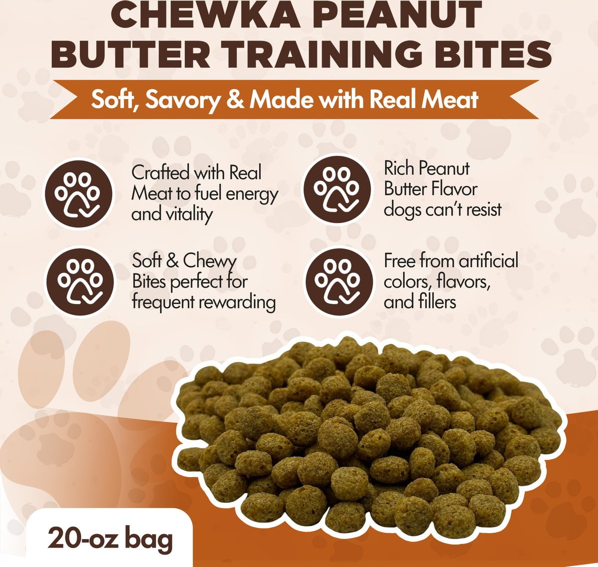 Scoochie Pet Chewka Real Meat Peanut Butter Flavor Training Bites Dog Treats, 20-oz bag