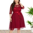 thumbnail image 2 of Wedding Guest Dresses for Women Elegant Floral Lace Crewneck 3/4 Sleeves Gown Dress Formal Knee Length A Line Dress, 2 of 7