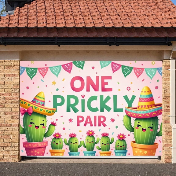 Cartoon Cactus Prickly Pair Banner Mexican Sombrero Cactus Display Colorful Pennant Confetti Decor Mexican Fiesta Backdrop for Kids Party Mexican Fiesta Photo Shoot