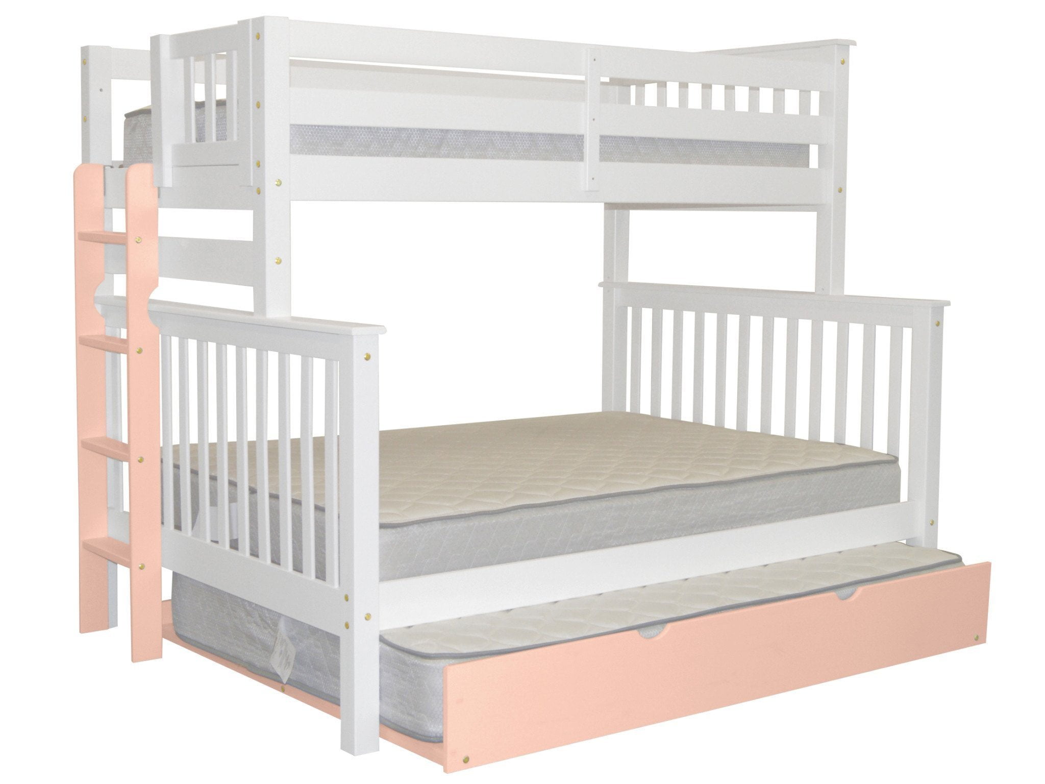 Bedz King Bunk Beds Twin Over Full Mission Style With A Pink End Ladder And Trundle White Bedz King Bunk Beds Twin Over Full Mission Style With A Pink End Ladder And Trundle White Com