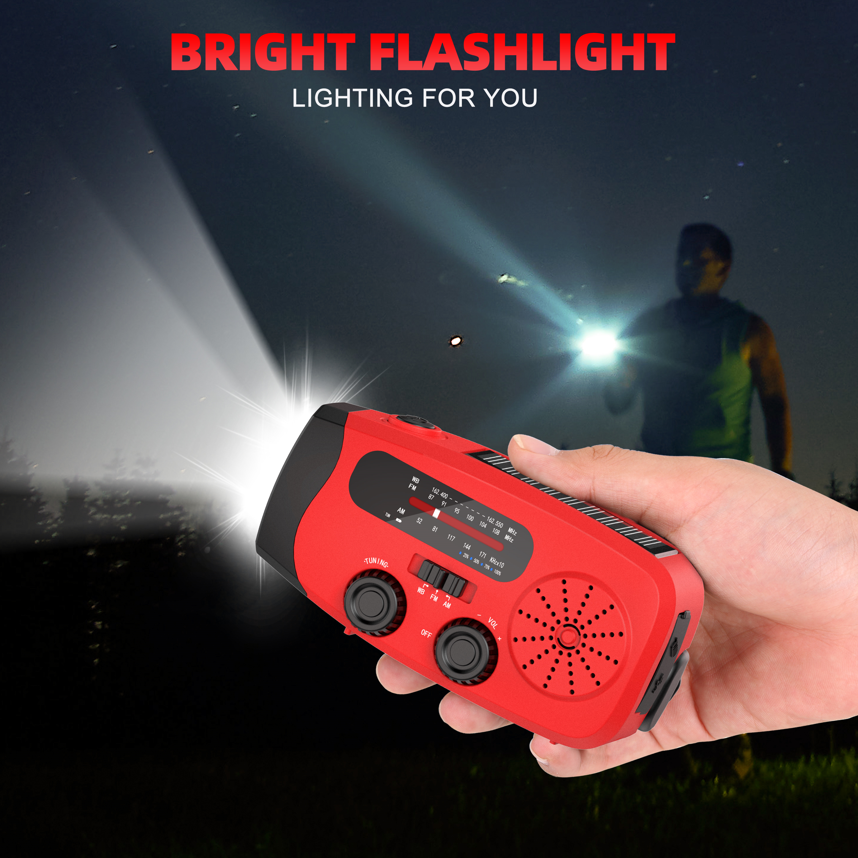 Jazmm Hand Crank Emergency Radio with Power Bank, Red photo 5