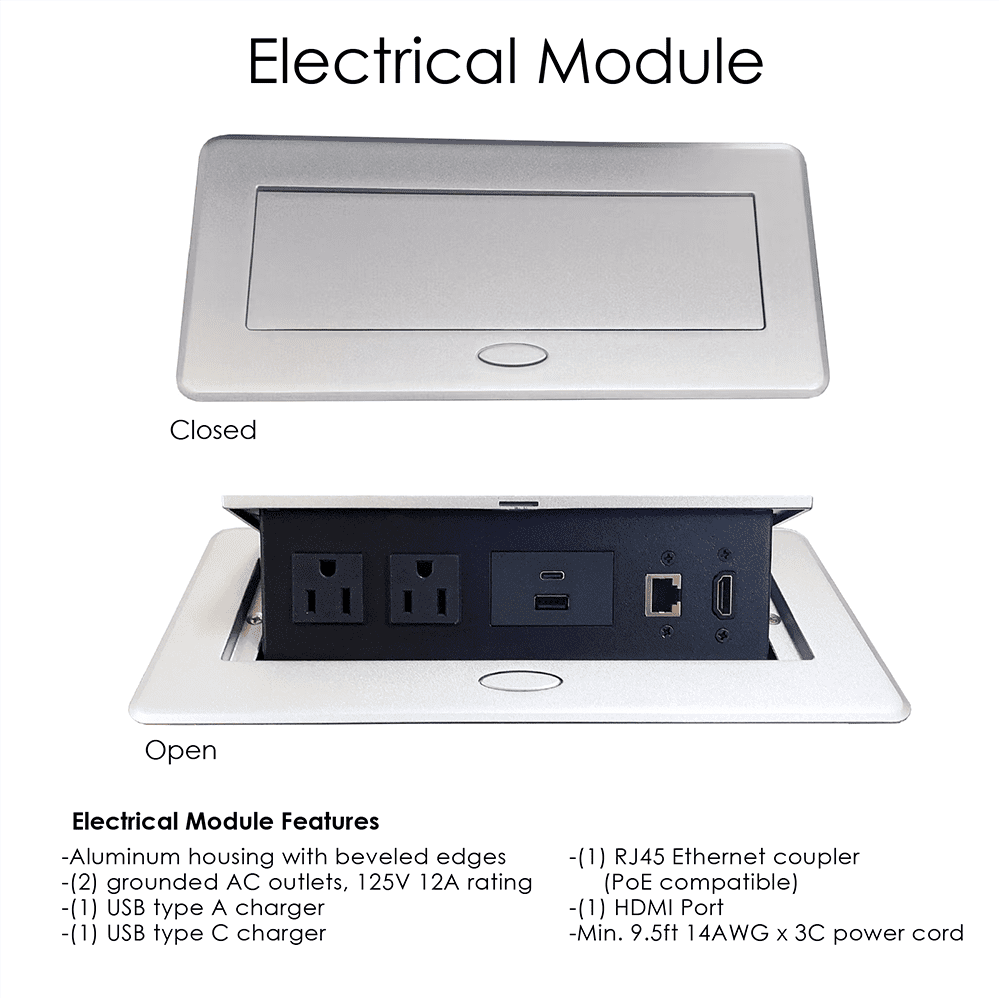 Counter Height Collaboration Table | 4 Person Face-to-Face Desk | 48 x 72 Inch Commercial Office Desk with Double Power & Data Modules - Lakeland Salt And Black