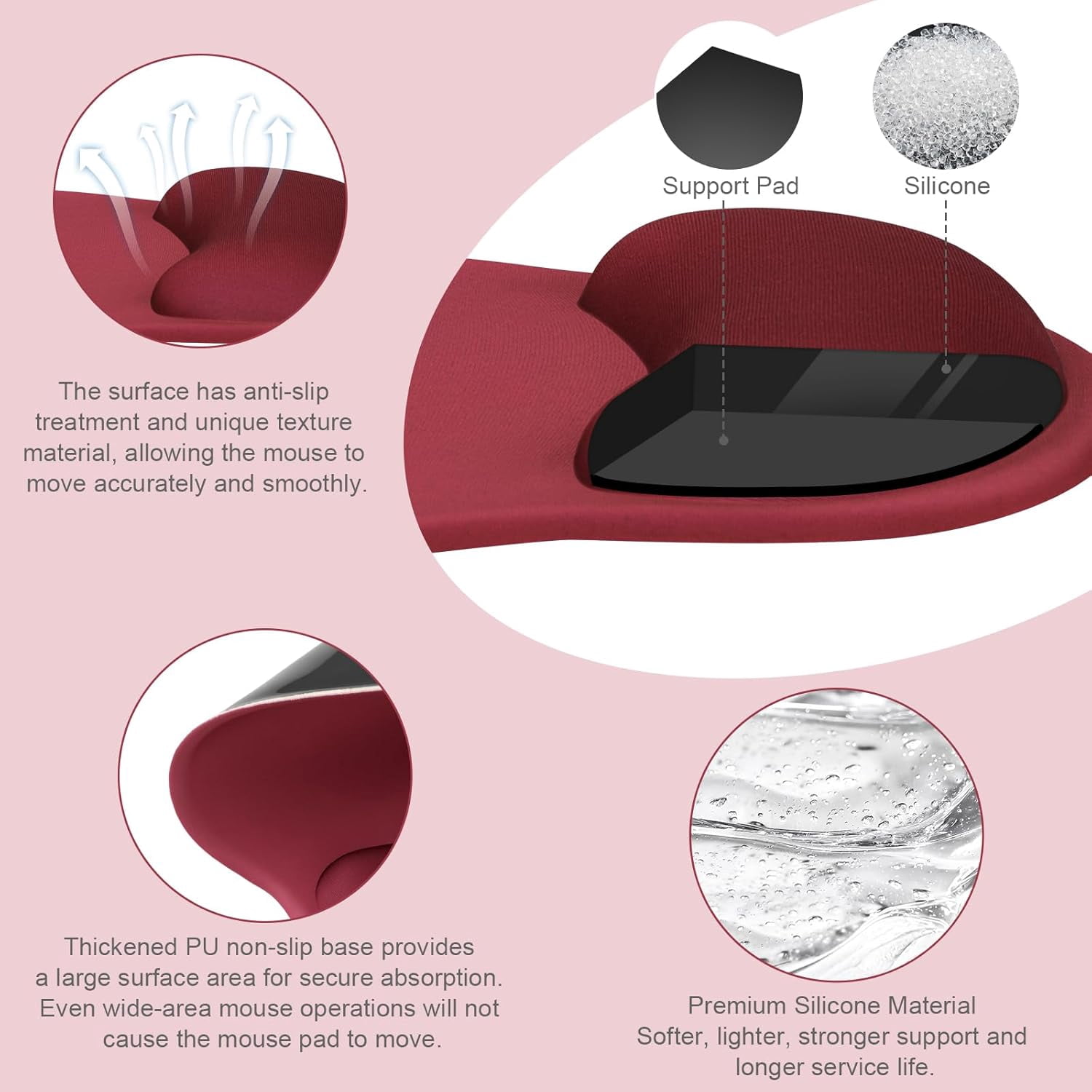 MOSISO Ergonomic Keyboard Wrist Rest & Mouse Pad Set, Non-Slip Wrist Support with Soft Cloth & Silicone Base for Home & Office