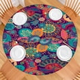 thumbnail image 2 of Snug Fitting Boho Table Cover, Vibrant Floral Print with Elastic Band for 52-56 Inches, 2 of 7