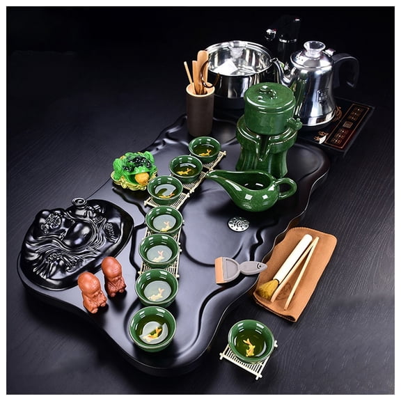 Fully Automaticset Of Kung Fu Tea Set, Chinese Ceramic Kung Fu Tea Set With Wooden Tea Tray And Small Tea Tools, Coffee Table Simple, Gongfu Tea Service, Toy Tea Set For Gift, Office Home Use