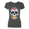 thumbnail image 2 of Wild Bobby Day Of The Dead Sugar Skull Pop Culture Women Slim Fit Junior Tee, Dark Grey, Large, 2 of 5
