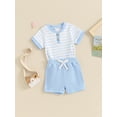 thumbnail image 5 of Hirigin Newborn Baby Boy Girl Clothes Set Ribbed Short Sleeve Striped Romper Top and Shorts 3 6 9 12 18 Months Casual Summer Outfits, 5 of 8