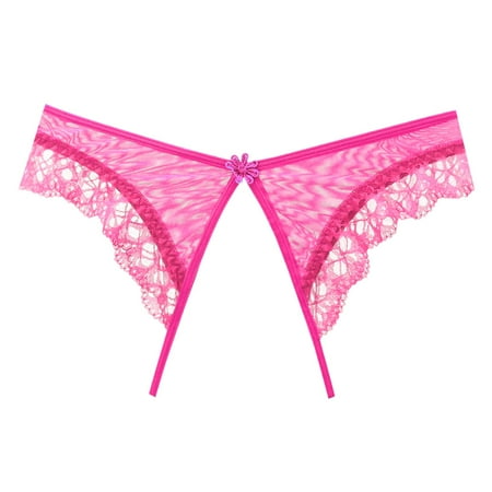 

Frehsky underwear women Womens Panties Slit Free Lace Thong Low Waist Lace Trim T Panties Hot Pink