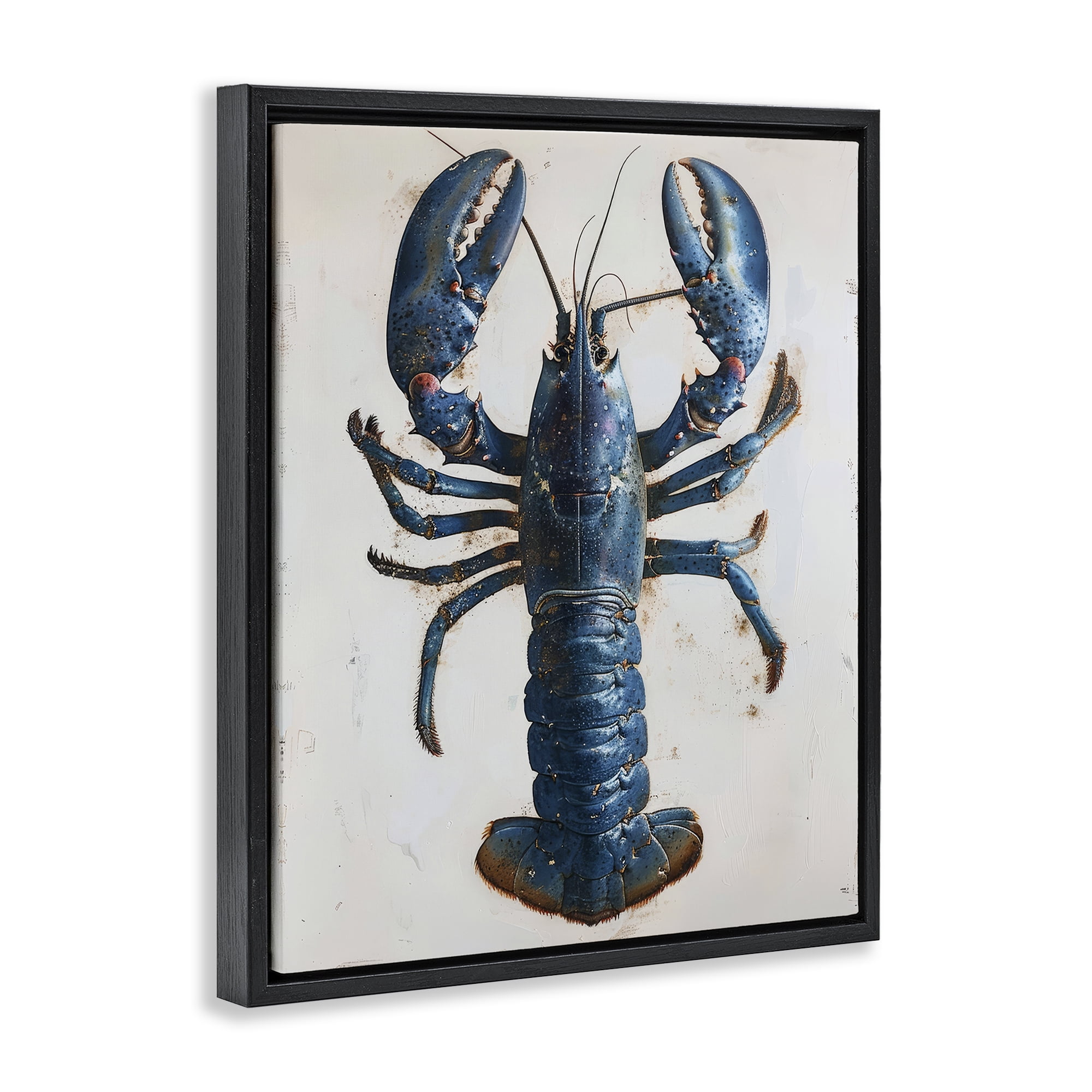 Stupell Industries Cyan Crustacean Lobster Animals Painting Black Floater Framed Canvas Art Print Wall Art, 25 x 31