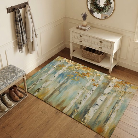 Area Rugs 3'x5', Vintage Fall Branches Carpet Runner Indoor Outdoor Rugs Home Decor Aesthetic, Oil Painting Abstract Art Trees Non Slip Mats Washable Accent Rug for Living Room Bedroom