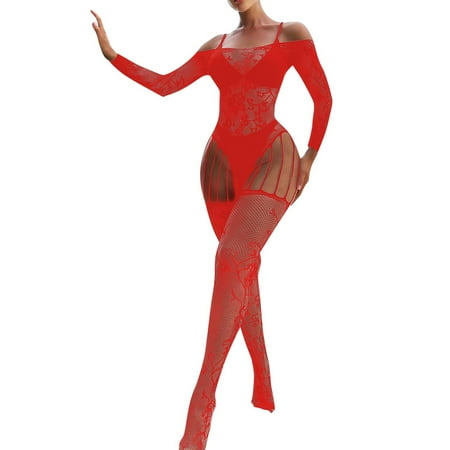 Weyolog Women s Underwear and Bras  Women s Hollow File Suspenders Transparent Cute Underwear Jumpsuit  Womens Underwear Red One Size