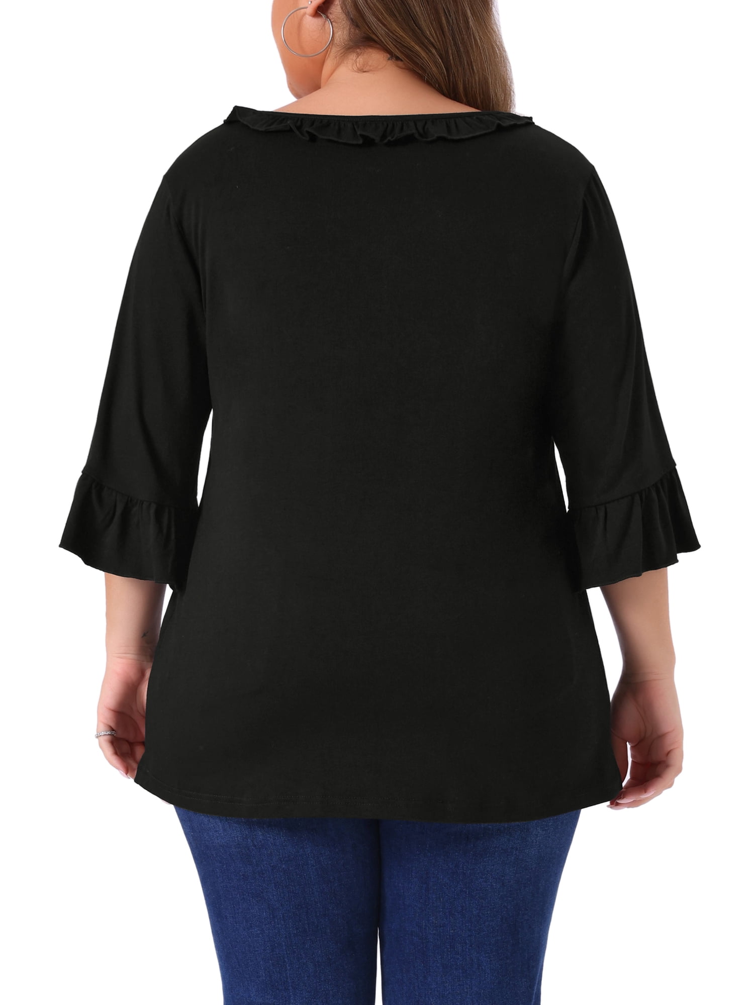 DARING DIVA Women's Plus Ruffle V Neck Tunic Dressy Top 1X Black