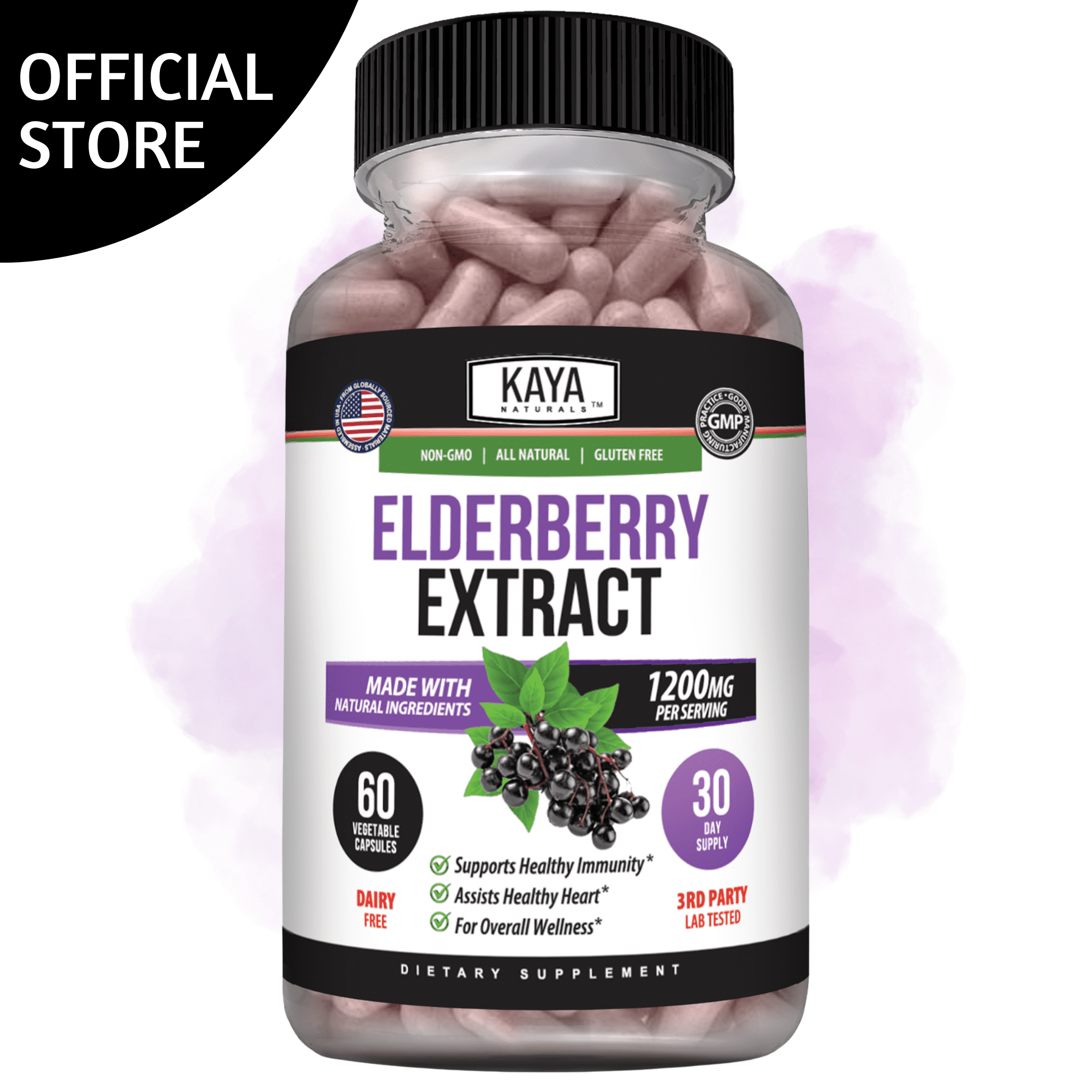 Kaya Naturals Elderberry Immune Support | Elderberry with Zinc and Vitamin C for Adults Elderberry Vitamins, Probiotics & Turmeric 1200mg Immune System Booster Capsules - 60 Count