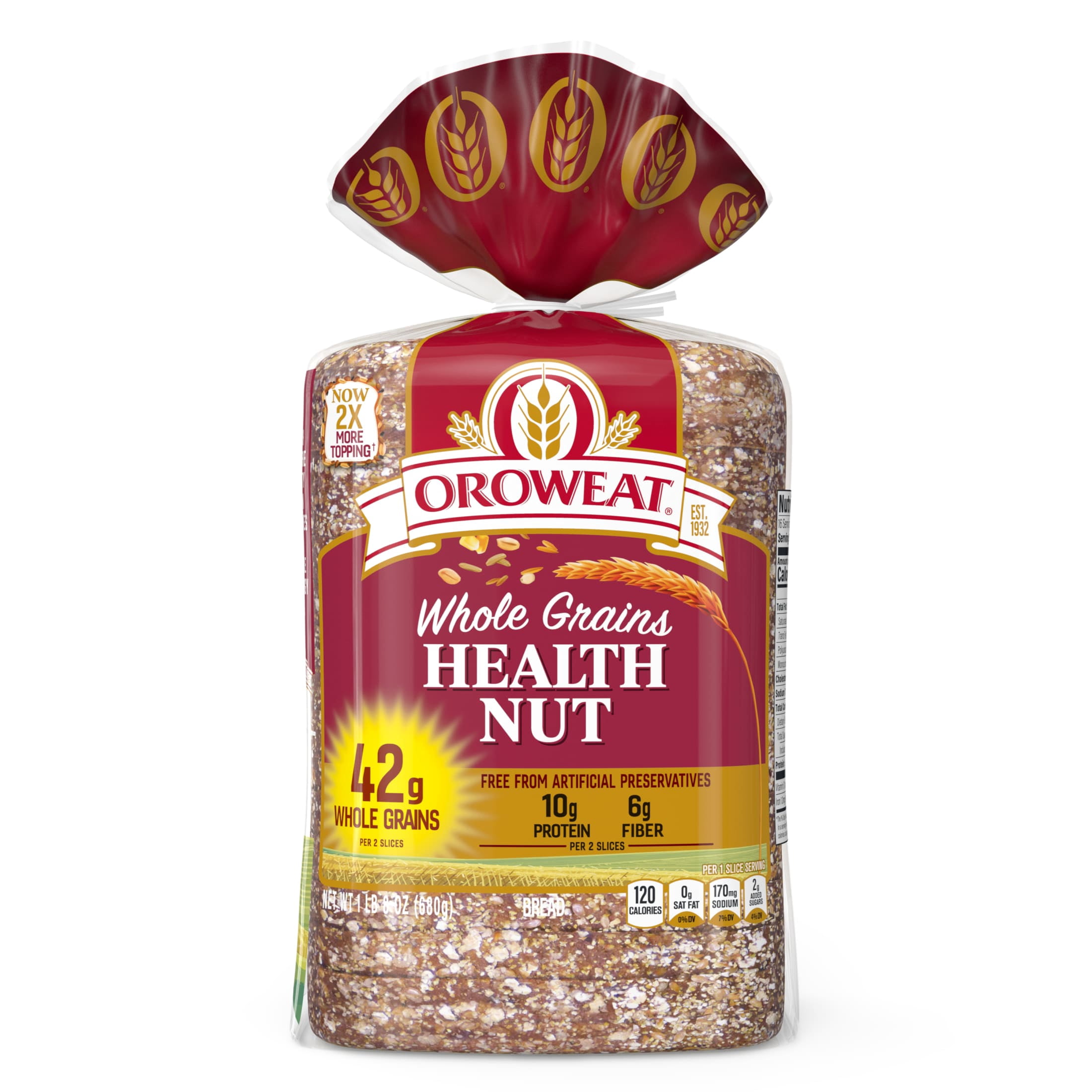 Oroweat Whole Grains Healthnut Bread, 24 oz, Multigrain Bread, Bag