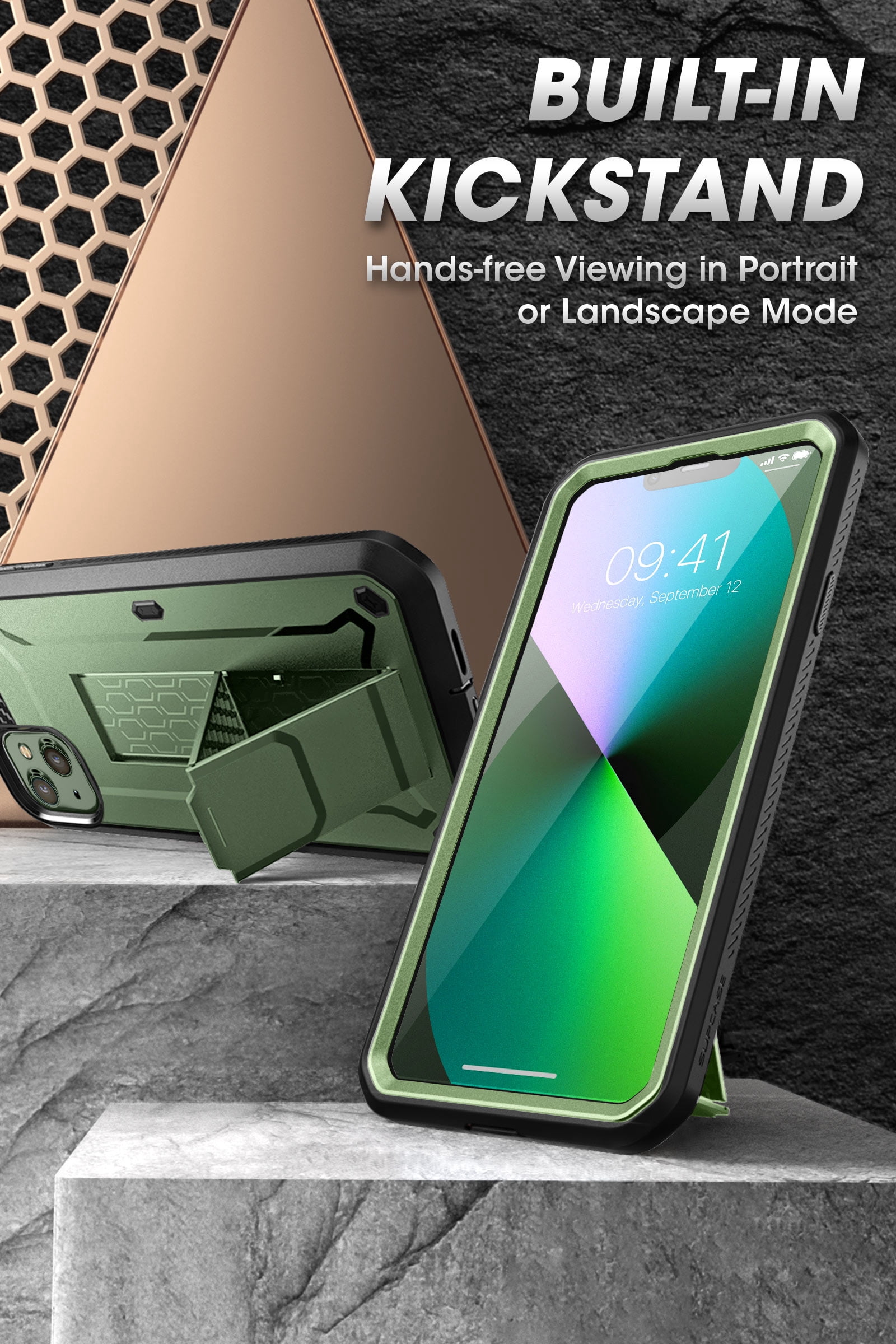 SUPCASE Unicorn Beetle Pro Series Case for iPhone 13 (2021 Release) 6.1 Inch, Built-in Screen Protector Full-Body Rugged Holster Case (Guldan)