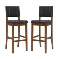 Pemberly Row 30" Wood Bar Stool in Dark Brown Finish - Set of 2
