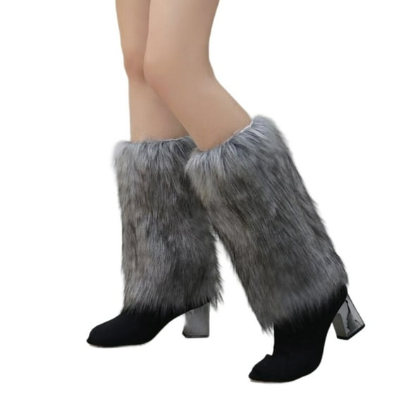 Fuzzy Boot Gaiters Cuffs Leg Warmer for Women Aesthetic Vintage Solid Color Plush Gray Leg Covers Knee Length Socks