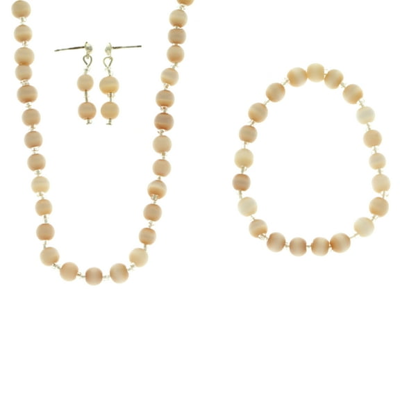 Mi Amore Matching Stretch Bracelet Necklace-Earring-Set Tan/Silver-Tone