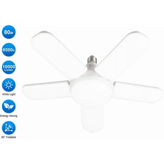 Garage Light,AILKIN LED Garage Lights 80W 12000LM 6500K with 5 Deformable Adjustable Panels Screw in E27 Socket Barn Light Bulb Led Shop Light Garage Lights for Ceiling,Workshop,Basement