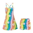 thumbnail image 5 of Yuyamidu Daisy Womens Tennis Dress, 2 PCS Rainbow Stripes Golf Workout Dress with Shorts, Casual Spaghetti Strap Athletic Dresses Size S, 5 of 7