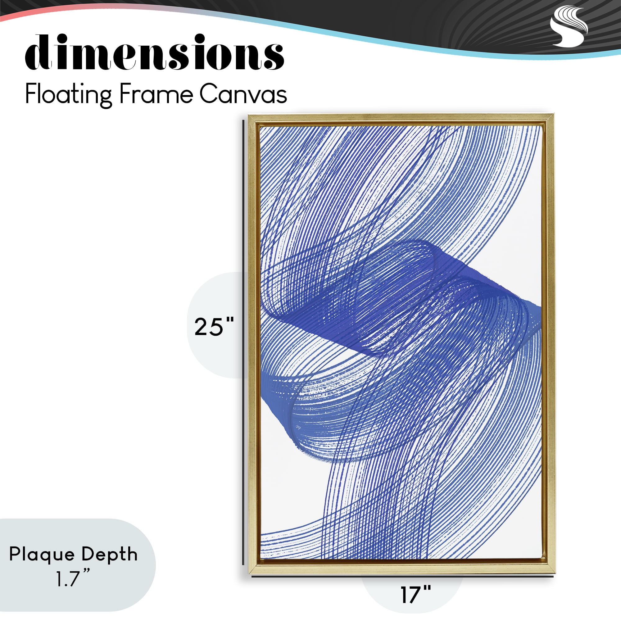 Stupell Industries Blue Lines Flowing In Motion Gold Framed Floater Canvas Wall Art, design by Martina Pavlova