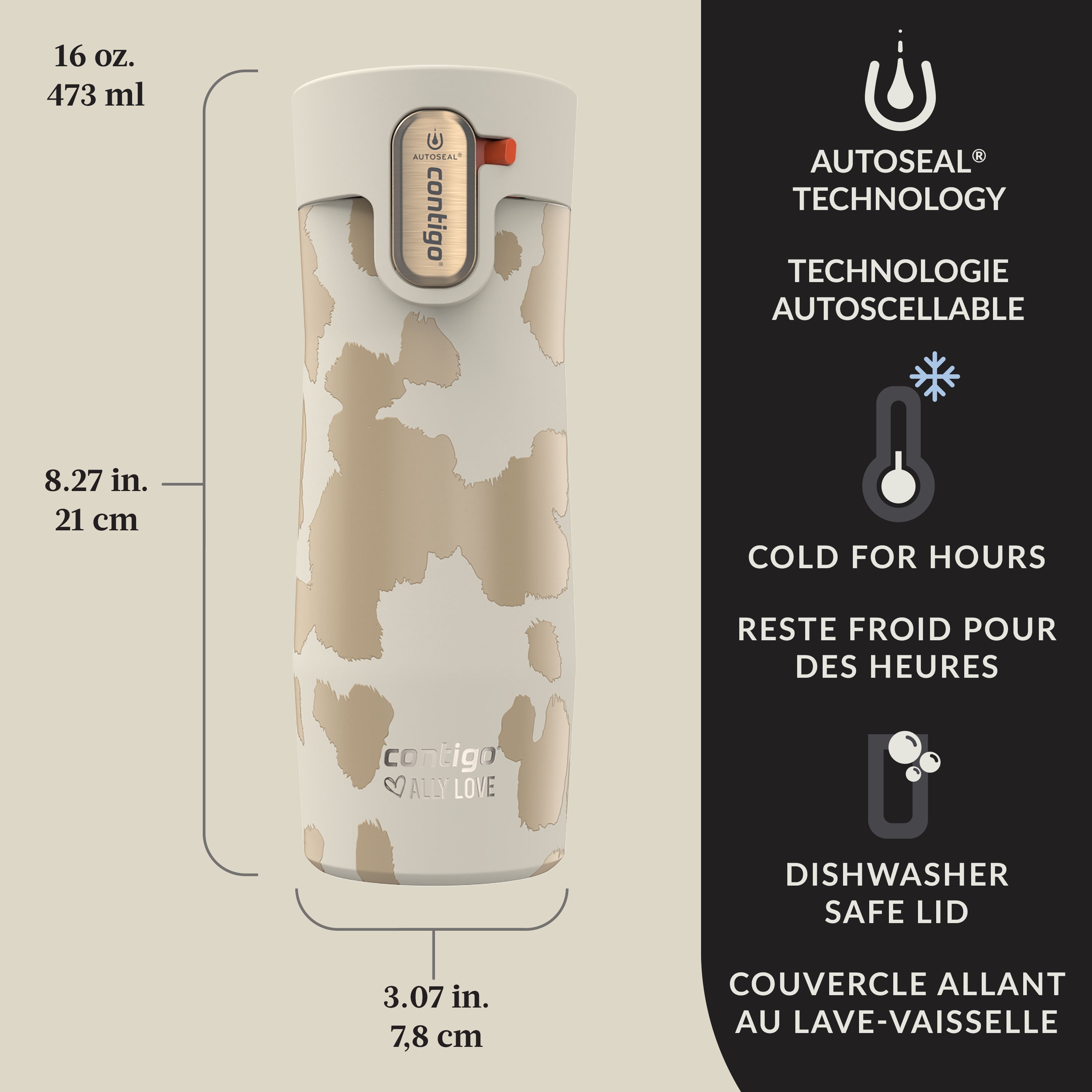 Contigo x Ally Love West Loop Vacuum-Insulated Stainless Steel Travel Mug with Easy-Clean AUTOSEAL Lid, 16 oz (473 ml)