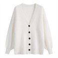 thumbnail image 4 of Suéter de cuello en V para mujer, ropa exterior de otoño e invierno, suéter de lana de visón sintético, suéter de punto con temperamento, cárdigan de punto con mangas al hombro, suéter de cuello en V,, 4 of 4